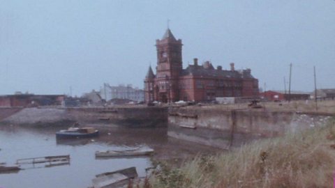 Pierhead Building in a derelict Cardiff Bay, circa 1977.