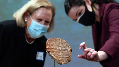 Saul Loeb/AFP/Getty Images Some of the earliest known writing emerged in Mesopotamia as wedge shaped marks known as cuneiform that were pressed into clay tablets (Credit: Saul Loeb/AFP/Getty Images)