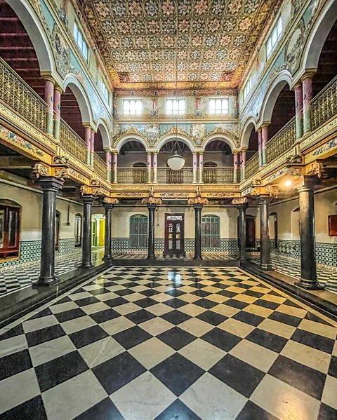 Soumya Gayatri Athangudi Palace's reception hall features an enormous chequered floor in Italian marble (Credit: Soumya Gayatri)