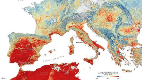 ESA Parts of southern Europe – and in particularly Spain and Italy – have experienced temperatures in excess of 46C (114F) during July (Credit: ESA)