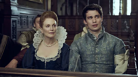 Sky UK A still of Julianne Moore and Nicholas Galitzine in the new TV miniseries Mary & George