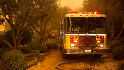 Kari Greer A willingness to follow requests to leave private driveway gates open allowed firefighters to set up fire trucks and hose lays around individual properties (Credit: Kari Greer)