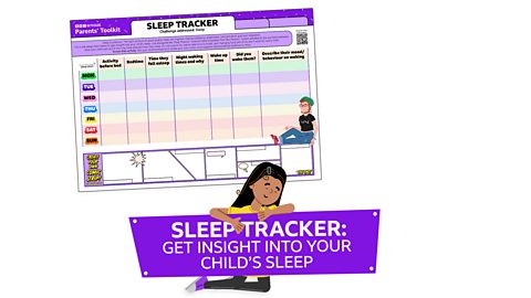 Sleep Tracker: Get insight into your child's sleep. image of downloadable sleep tracker document that includes a chart to fill in over a week period.