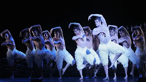 Getty Images Bourne's production, which premiered in November 1995, featured male dancers playing the swans (Credit: Getty Images)