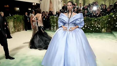 Getty Images At this year's Met Gala ChasingHorse wore a Princess-silhouette gown in the colour of forget-me-nots, the Alaskan state flower (Credit: Getty Images)