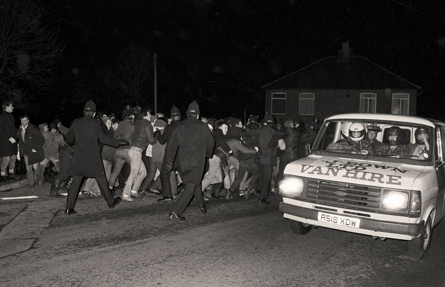 Working miners broke through the picket line at Celynen South Colliery in Newbridge during the miners' strike