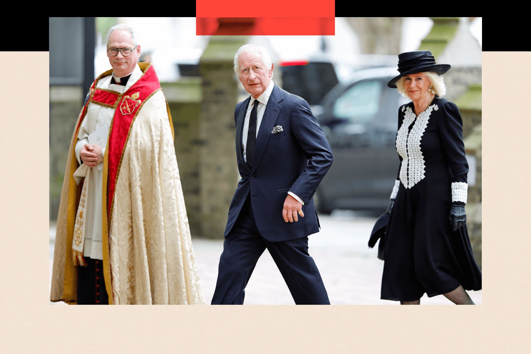 King Charles III and Queen Camilla, accompanied by The Reverend Canon Alan Gyle, attend a memorial service in May 2024