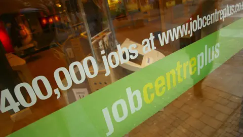 Job centre window showing numbers of vacancies