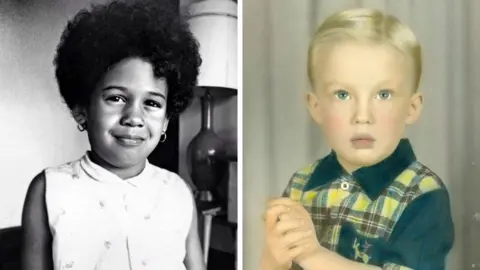 Alamy Composite image shows Kamala Harris aged three and Donald Trump aged three