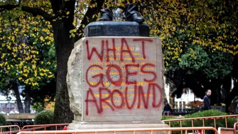 ABC News/Luke Bowden The vandalised William Crowther statue