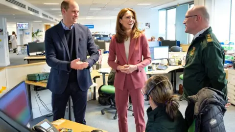 PA Media The Duke and Duchess of Cambridge talking with staff during a visit to the London Ambulance Service 111 control room in Croydon, south London