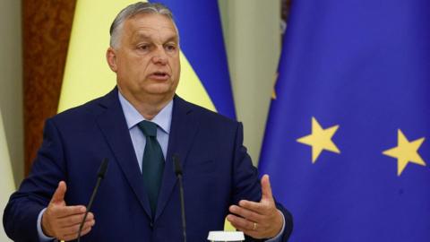 Hungarian Prime Minister Viktor Orban speaks during his visit to Kyiv, Ukraine. Photo: 2 July 2024