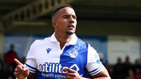 Scott Sinclair celebrates scoring for Bristol Rovers against Cheltenham Town