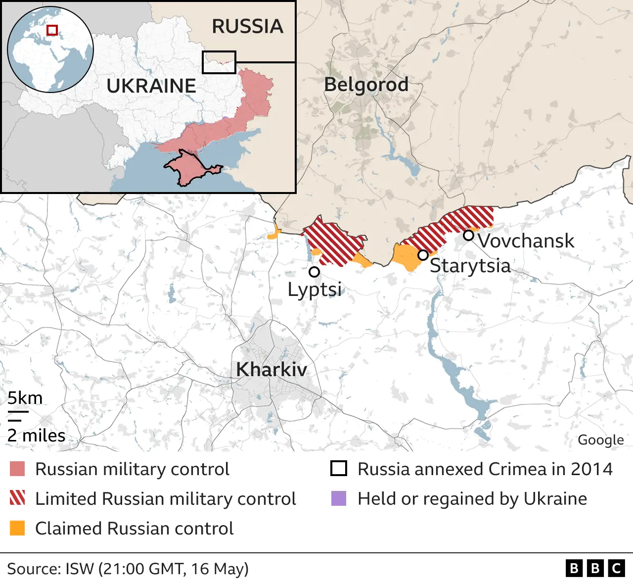 Map showing Russian advances near Kharkiv