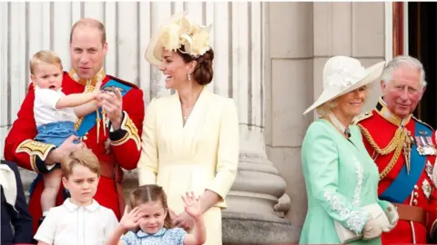 Getty Images William, Kate, their children, Camilla and Prince Charles at the Trooping of the Colour in 2019