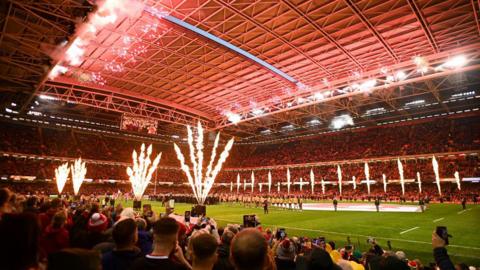 Fireworks going off at Principality Stadium