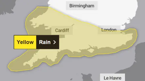 Met Office Image shows yellow weather warning area