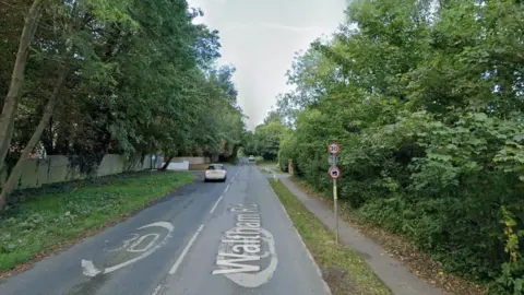 A Google Street view of Waltham Road. It shows two 30mph markings on the road and a 30mph road sign on the right of the road.