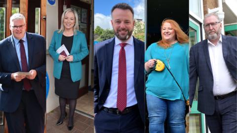 Gavin Robinson, DUP, Michelle O'Neill, Sinn Féin, Naomi Long, Alliance, Doug Be