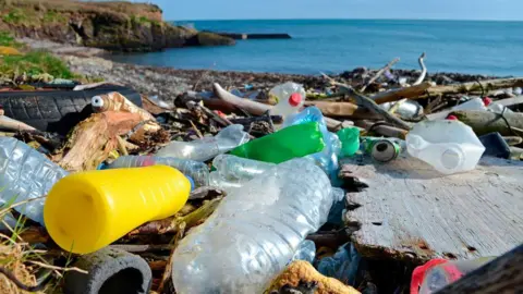 Rubbish washed up on a beach in Cork