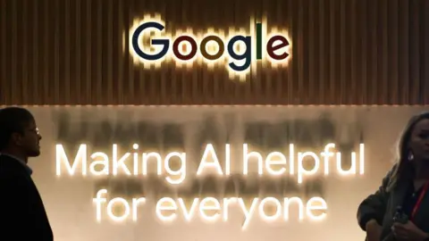 Getty Images Google logo and "Making AI helpful for everyone" sign seen at an event in Poland on May 16 2024
