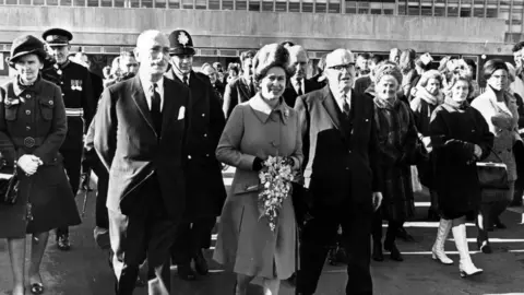 Getty Images The Queen at the official opening of UHW in 1971