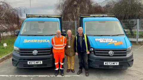 Torridge District Council Councillor Chris Leather with Mike and Craig from the Waste & Recycling Team