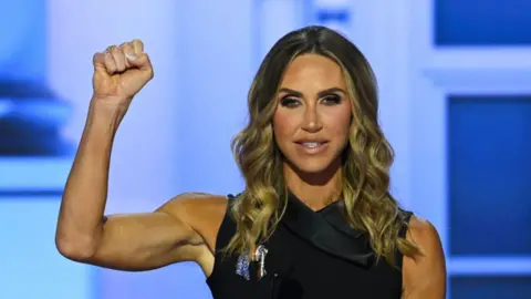 Co-chair of the Republican National Committee Lara Trump speaks during the second day of the 2024 Republican National Convention at the Fiserv Forum.