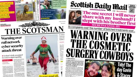 The Scotsman and Scottish Daily Mail front pages for Friday 27 December