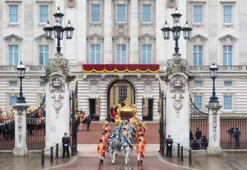 Getty Images The Gold State Coach leaves Buckingham Palace for King Charles's Coronation