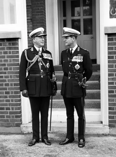 PA Media Prince Philip with his uncle, Admiral of the Fleet, Earl Mountbatten of Burma at the Royal Marines Barracks in Eastney near Portsmouth in 1965