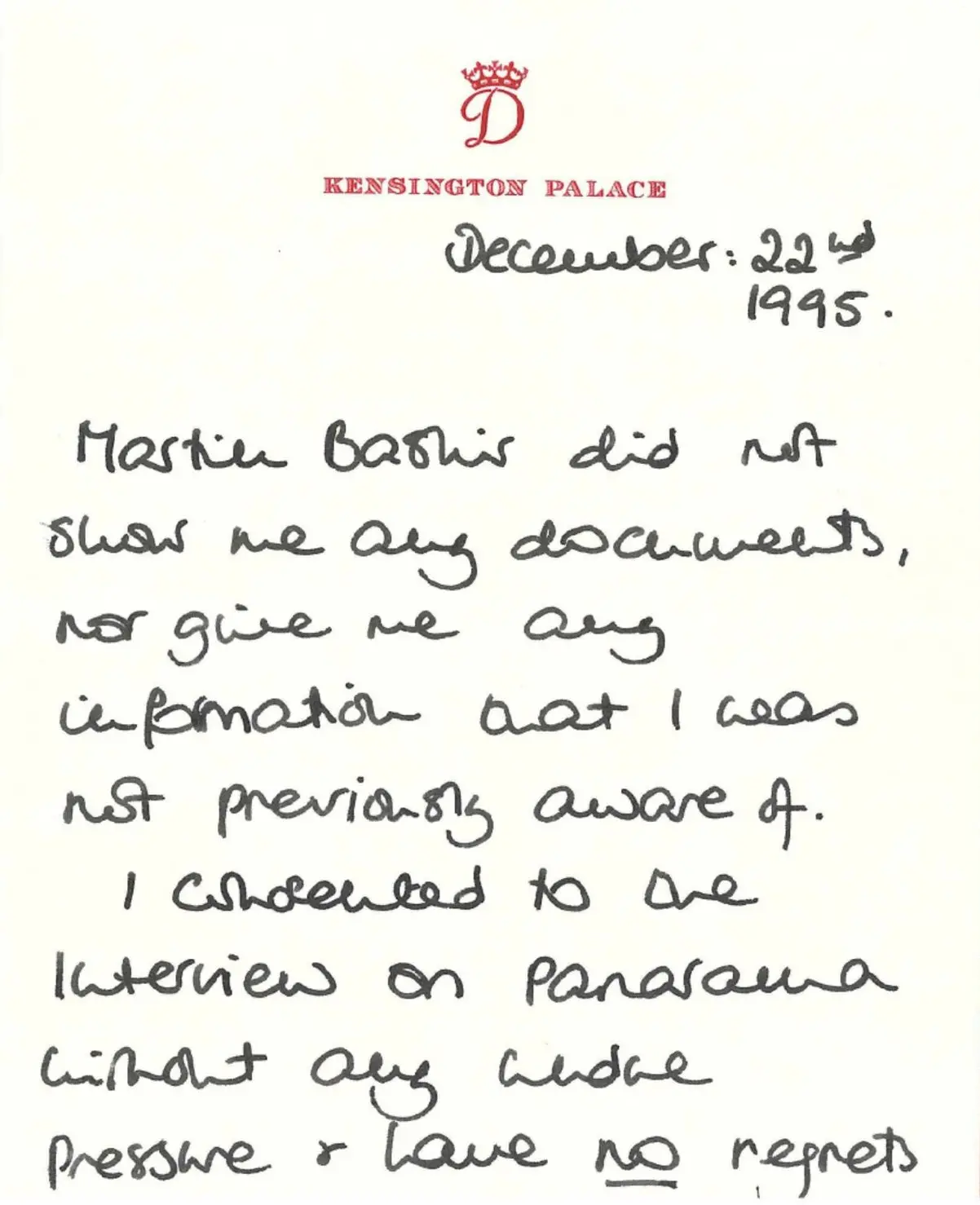 Dyson Investigation The letter from Diana to Martin Bashir from 1995