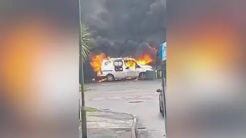 Van on fire