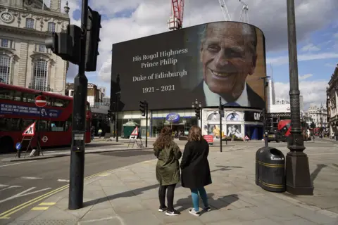 AFP The electronic billboard at London's Piccadilly Circus displays a tribute to Prince Philip