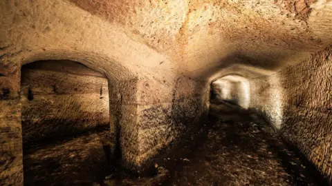 Inside the catacombs at Rock Cemetery in Nottingham