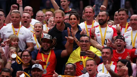 Invictus Games competitors celebrate with Prince Harry at 2023 games in Dusseldorf