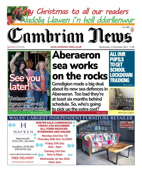 Cambrian News Front page of the Cambrian News