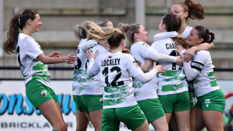 The New Saints players celebrate a goal against Aberystwyth Town