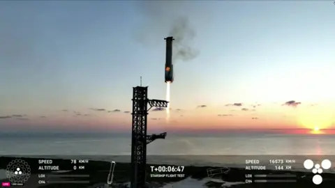 SpaceX Starship booster caught in mid air