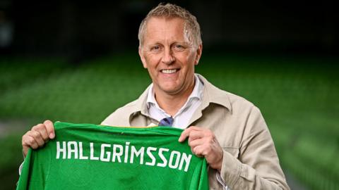 Heimir Hallgrimsson with the Republic of Ireland jersey on Thursday