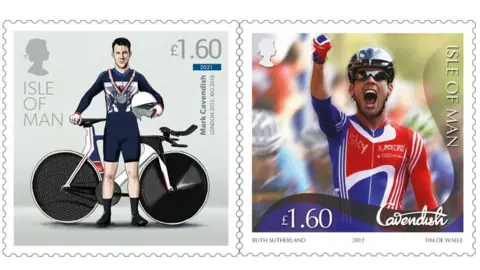 IOMPO An illustration of Mark Cavendish standing in front of his Olympic track bike wearing Team GB's colours and wearing a silver medal around his neck.