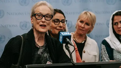 Meryl Streep spoke on the side lines of the United Nations General Assembly at United Nations Headquarters in New York