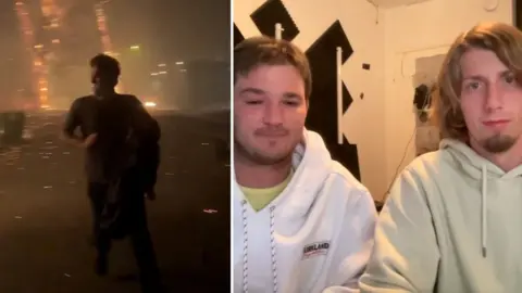 Two men are talking about their experience running from fire