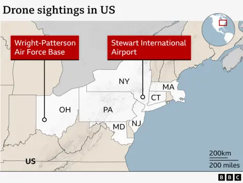 A map that includes the states of Ohio, Pennsylvania, Maryland, New Jersey, New York, Connecticut and Massachusetts