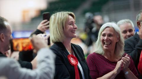 Labour's Jessica Morden smiles as she holds onto Newport East in a jubilant night for the Labour party