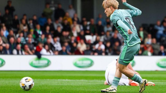 Kyogo scores against Queen's Park