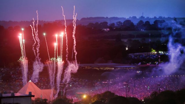 Fireworks and smoke billow across Glastonbury as Coldplay headlines the Pyramid Stage