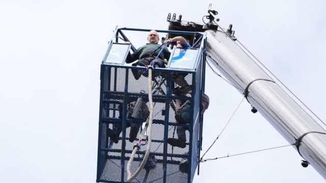 Ed Davey about to do a bungee jump