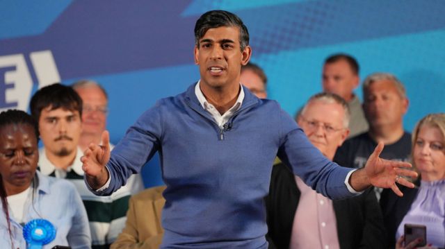 Prime Minister Rishi Sunak makes a speech at The Meeting Centre in Hinckley, Leicestershire