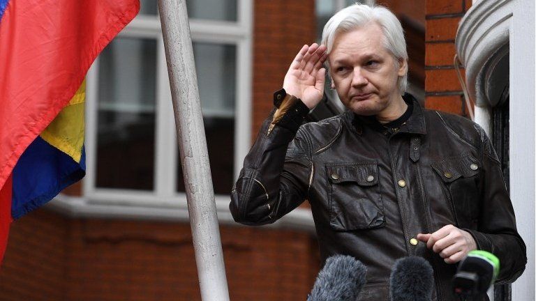 Julian Assange at Ecuadorean embassy in London in 2017